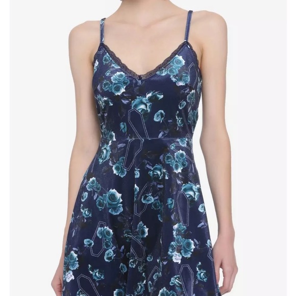 Hot Topic Roses and Coffins Velvet Skater Slip Dress Blue Size XSmall - Picture 6 of 11